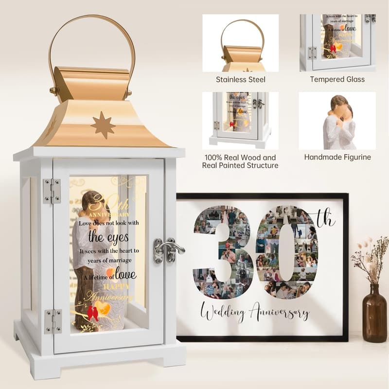 30th Anniversary Couple Figurine Lantern with Pearl