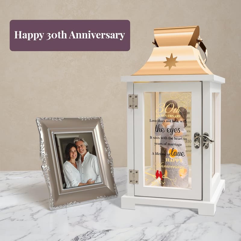 30th Anniversary Couple Figurine Lantern with Pearl