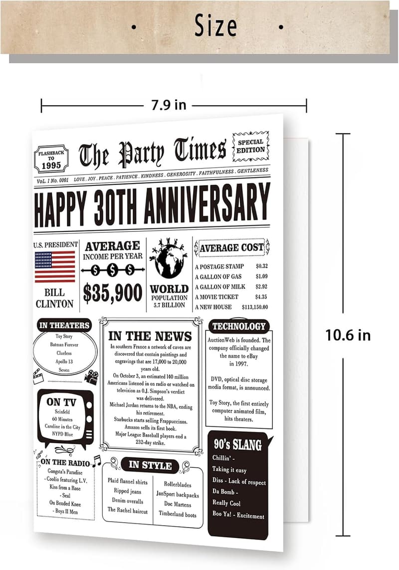 30th Anniversary Jumbo Card for Couples - Funny Pearl Design