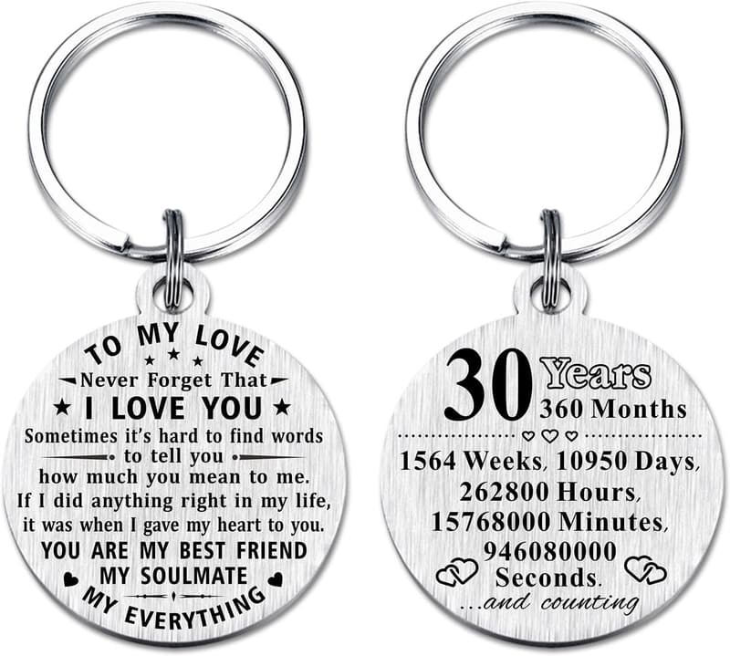 30th Anniversary Steel Engraved Keychain for Couples