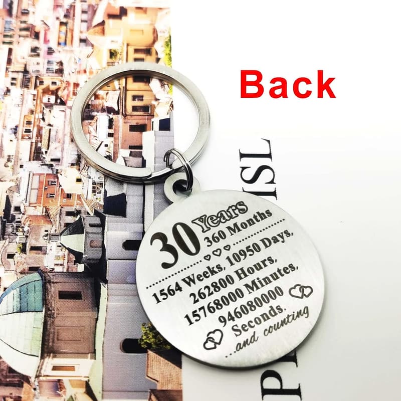 30th Anniversary Steel Engraved Keychain for Couples