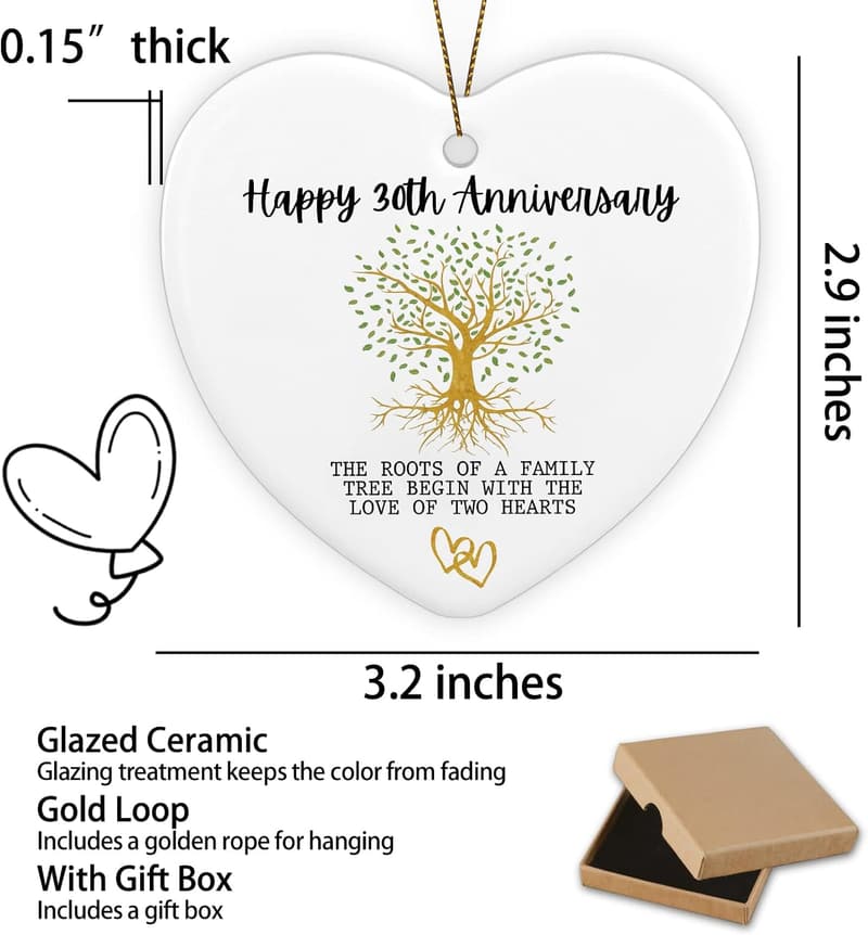 30th Anniversary Heart Plaque Ornament for Couples