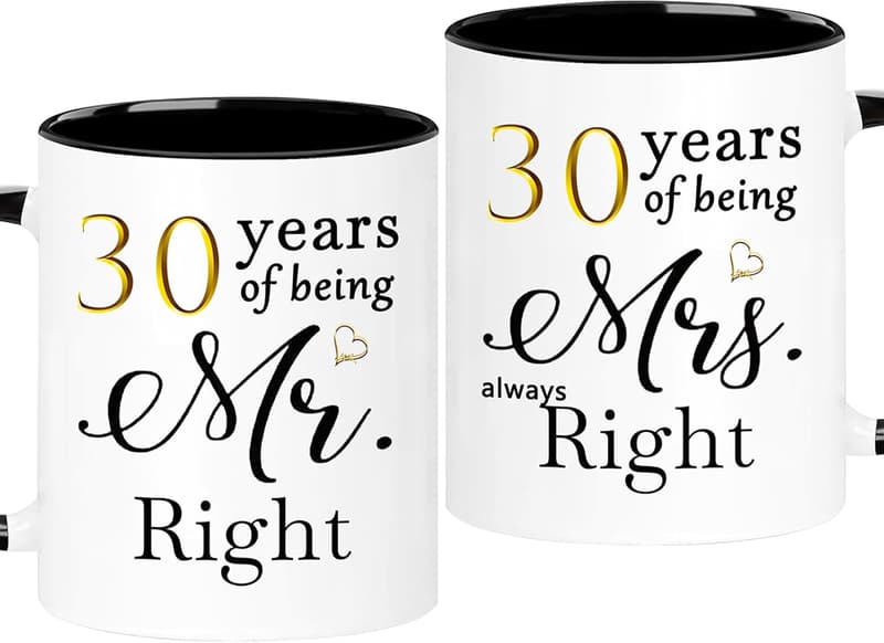 30th Anniversary Coffee Mugs Set for Couples, 11oz