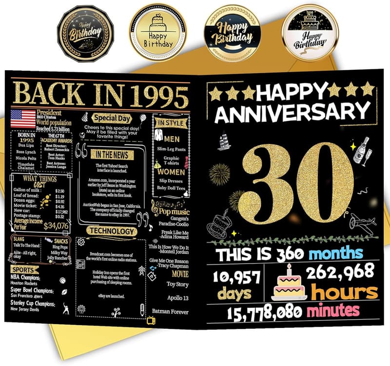 30th Anniversary Card for Couples - Gold Pearl Design