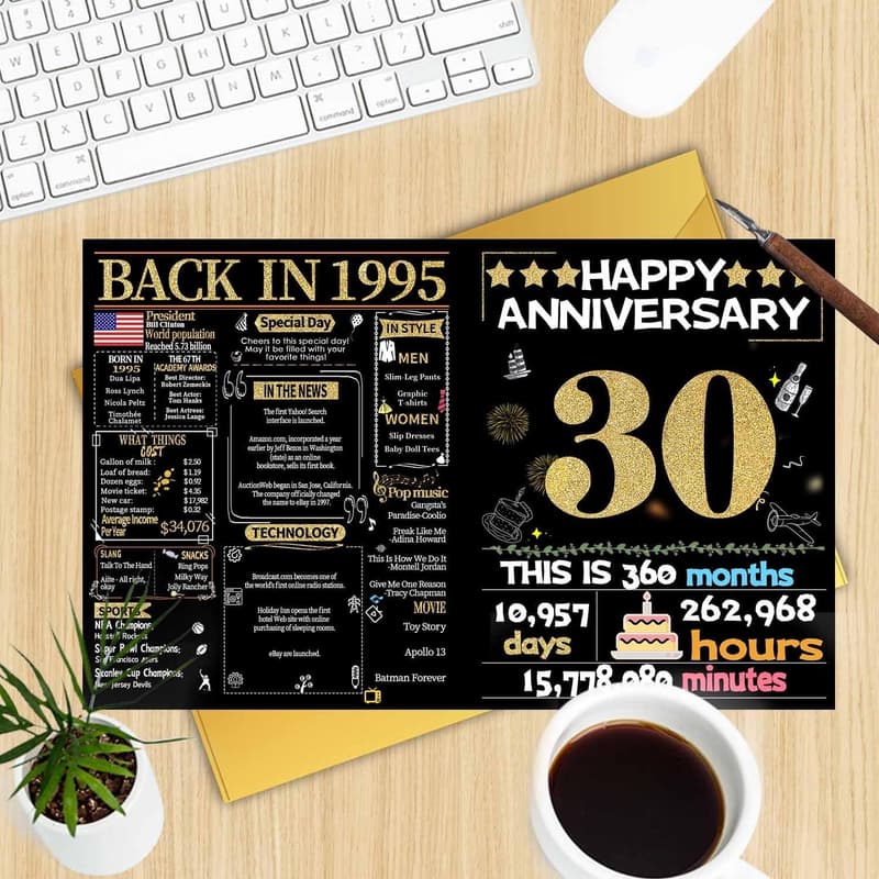 30th Anniversary Card for Couples - Gold Pearl Design