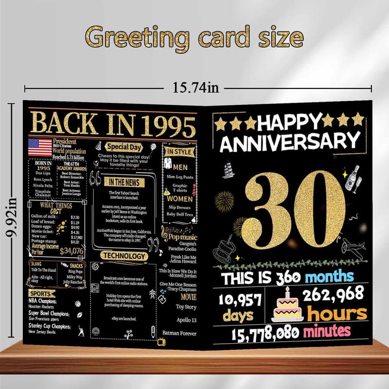 30th Anniversary Card for Couples - Gold Pearl Design