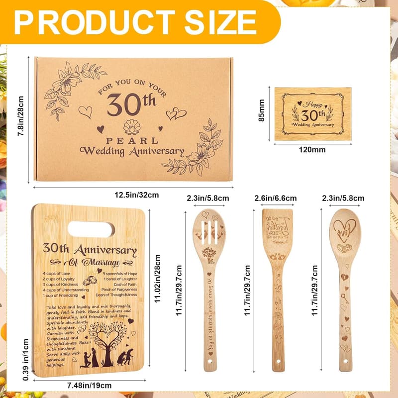 30th Anniversary Kitchen Serving Board Set for Couples