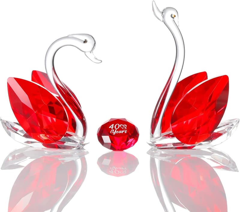 40th Anniversary Handmade Ruby Crystal Swan Gift for Couples