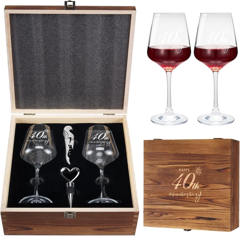 40th Anniversary Engraved Wine Glasses Set for Couples