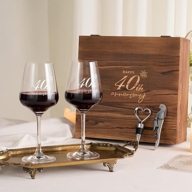40th Anniversary Engraved Wine Glasses Set for Couples