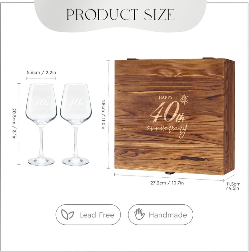 40th Anniversary Engraved Wine Glasses Set for Couples
