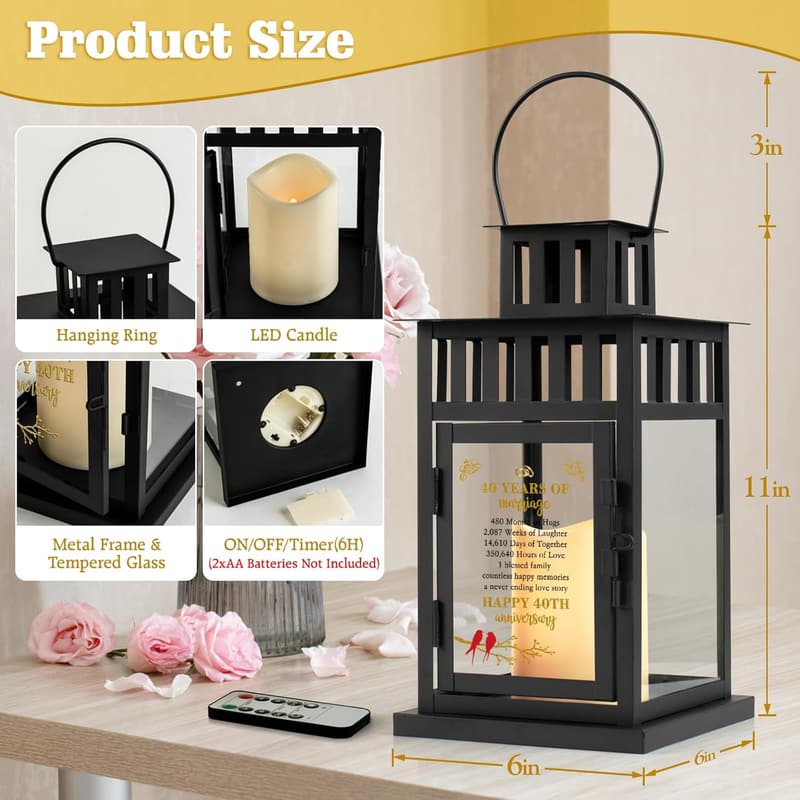 40th Anniversary Lantern - Perfect Gift for Couples