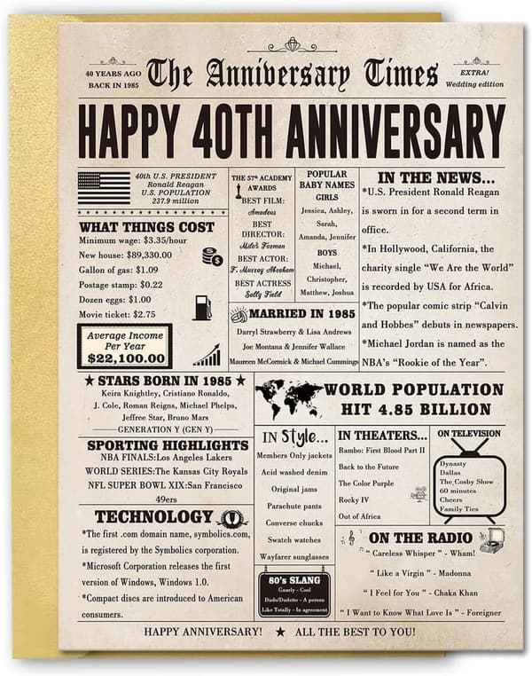 40th Anniversary Jumbo Card for Couples - Ruby Wedding Gift