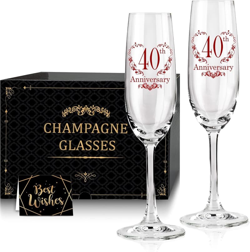 40th Anniversary Champagne Flutes Set for Couples