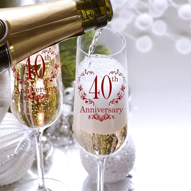 40th Anniversary Champagne Flutes Set for Couples