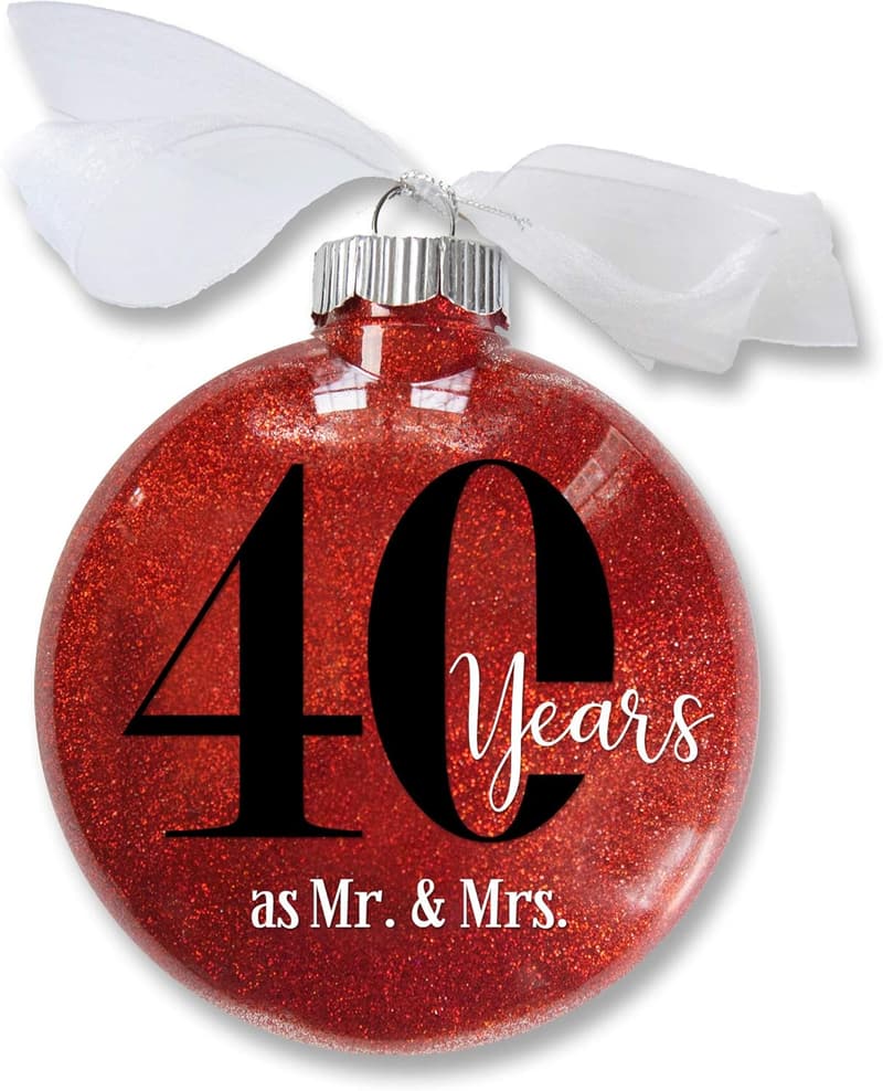 40th Anniversary Ruby Ornament with White Ribbon Bow