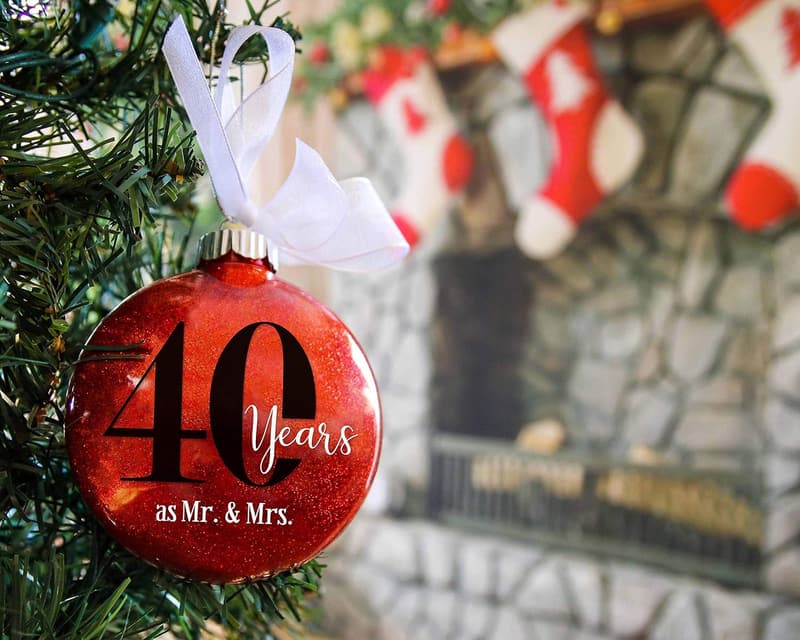 40th Anniversary Ruby Ornament with White Ribbon Bow