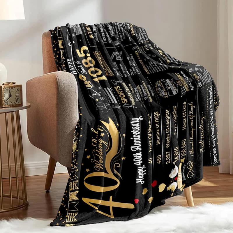 40th Anniversary Throw Blanket Gift for Couples, 60x50 Inch