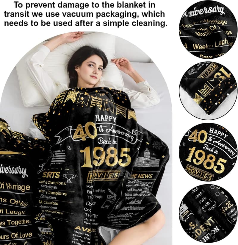 40th Anniversary Throw Blanket Gift for Couples, 60x50 Inch