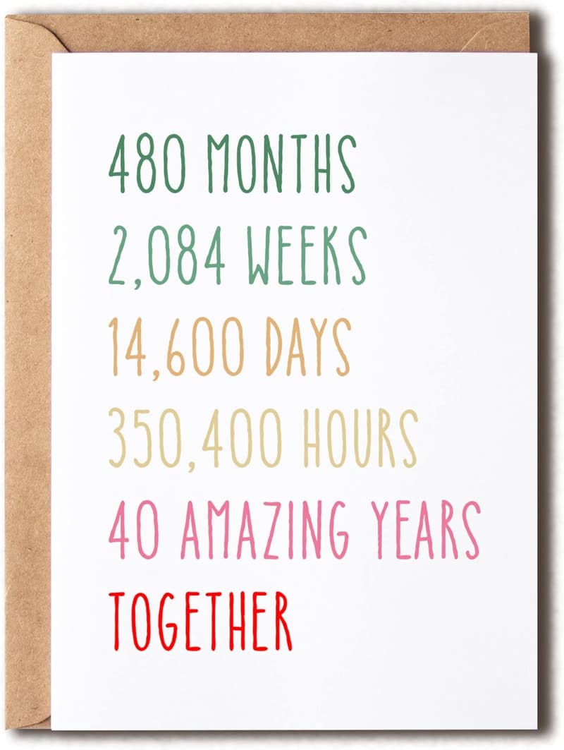 Funny 40th Anniversary Card for Couples - 5 x 7 Inches