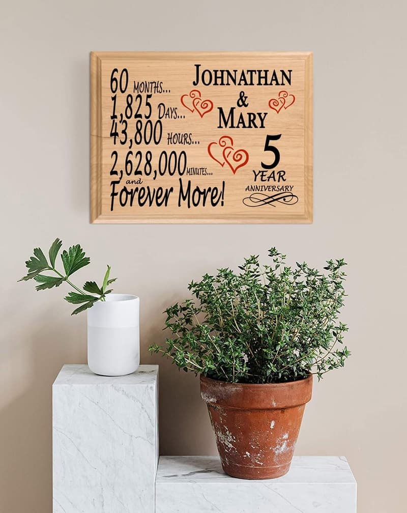 5th Anniversary Personalized Wooden Sign for Couples