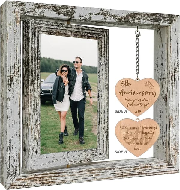 5th Anniversary Rotating Wooden Picture Frame for Couples