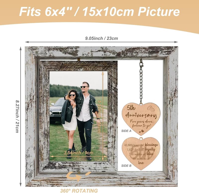 5th Anniversary Rotating Wooden Picture Frame for Couples