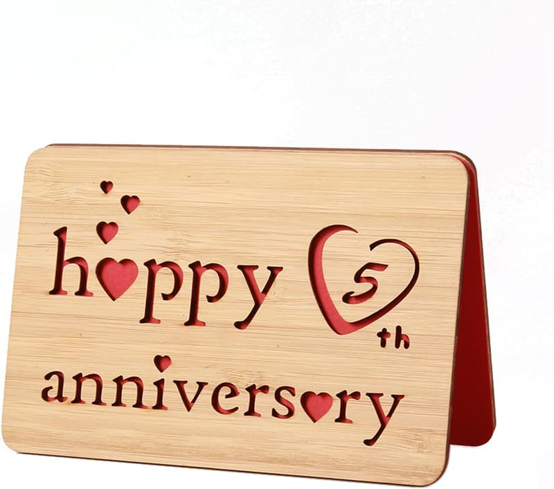 5th Anniversary Handmade Wooden Greeting Card