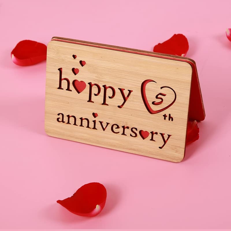 5th Anniversary Handmade Wooden Greeting Card