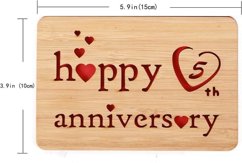 5th Anniversary Handmade Wooden Greeting Card
