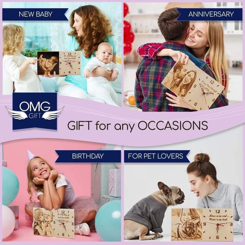 5th Anniversary Personalized Wood Photo Clock