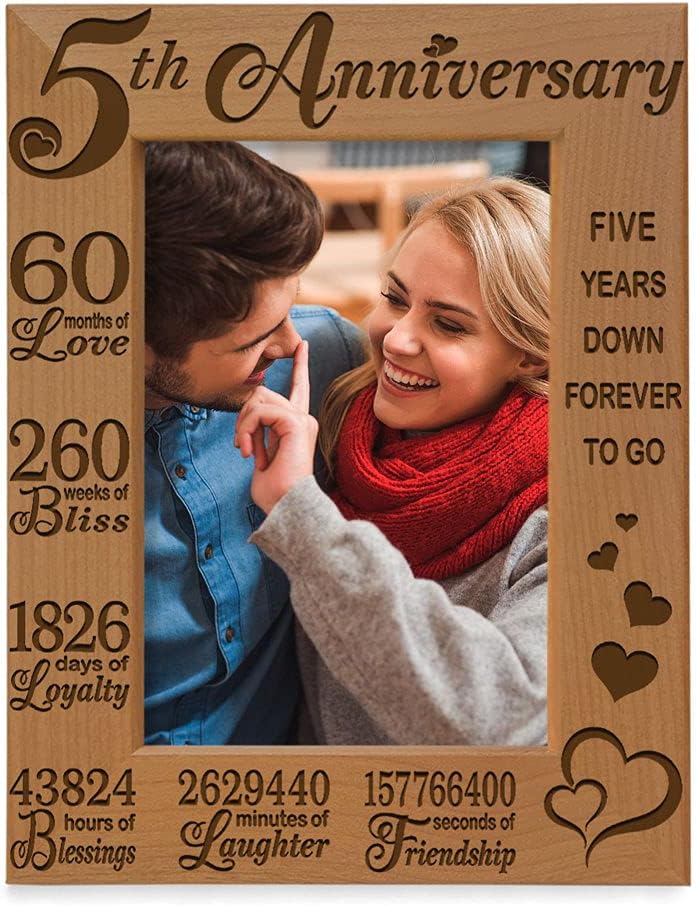 5th Anniversary Engraved Natural Wood Picture Frame
