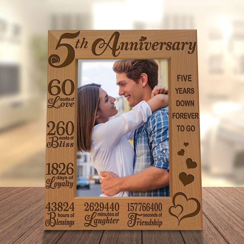 5th Anniversary Engraved Natural Wood Picture Frame