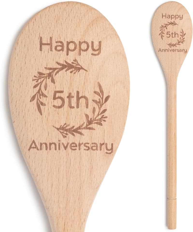 5th Anniversary Engraved Wooden Spoon Gift for Couples