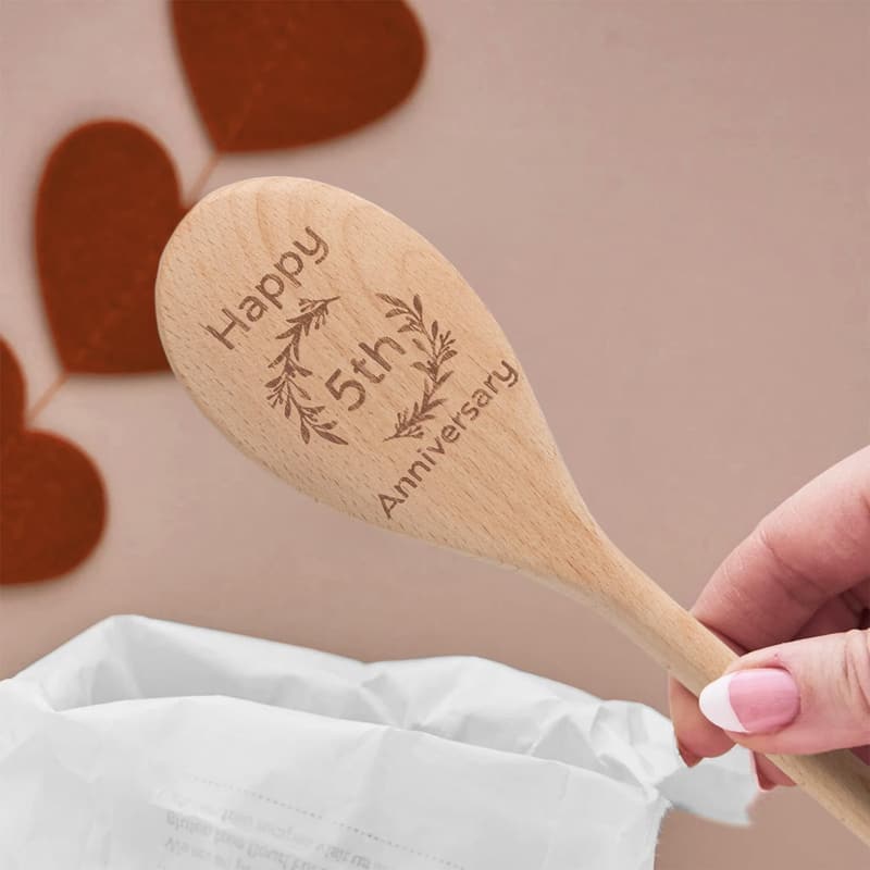5th Anniversary Engraved Wooden Spoon Gift for Couples