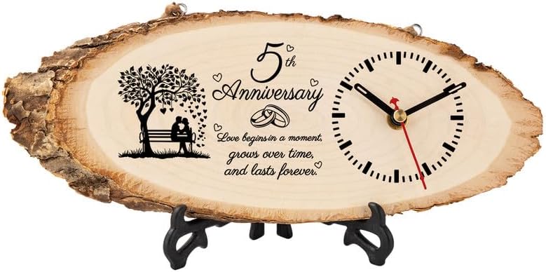 5th Anniversary Wooden Clock Gift for Couples
