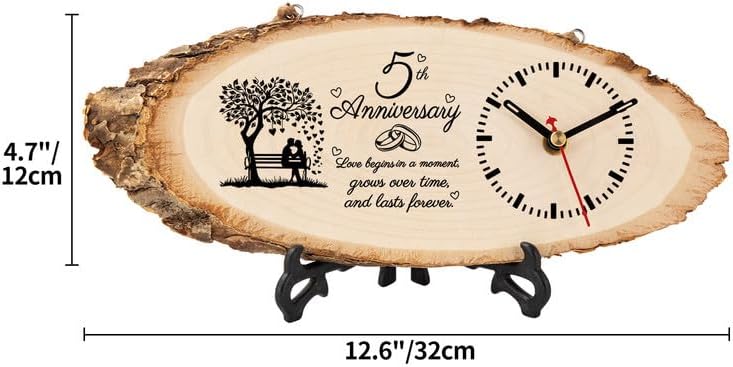 5th Anniversary Wooden Clock Gift for Couples
