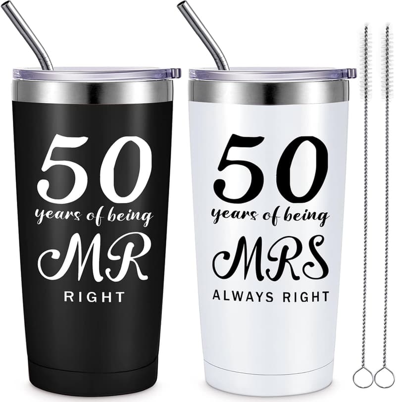 50th Anniversary Travel Tumblers Set for Couples