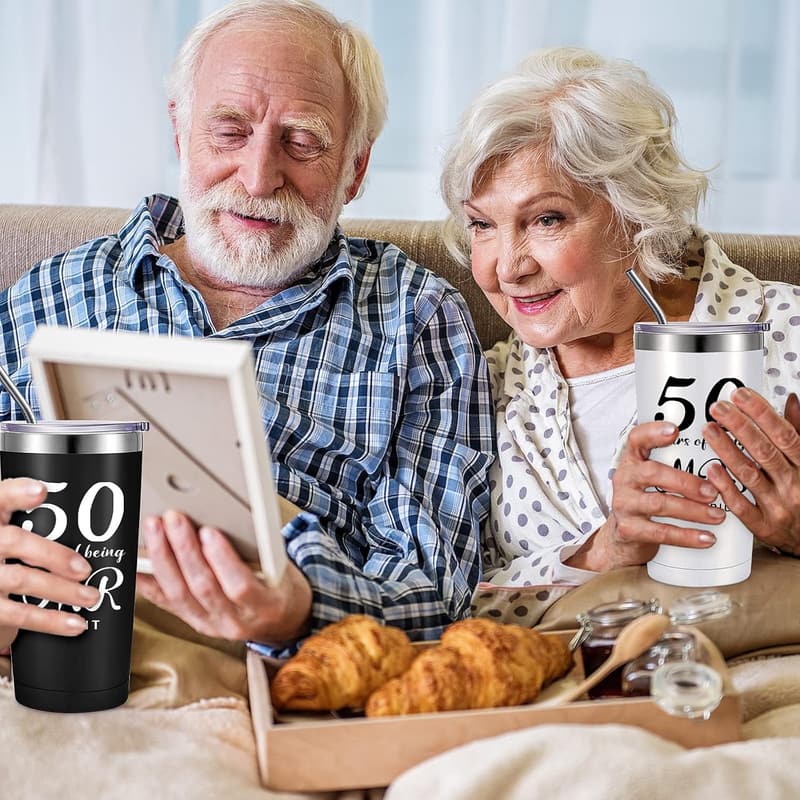 50th Anniversary Travel Tumblers Set for Couples
