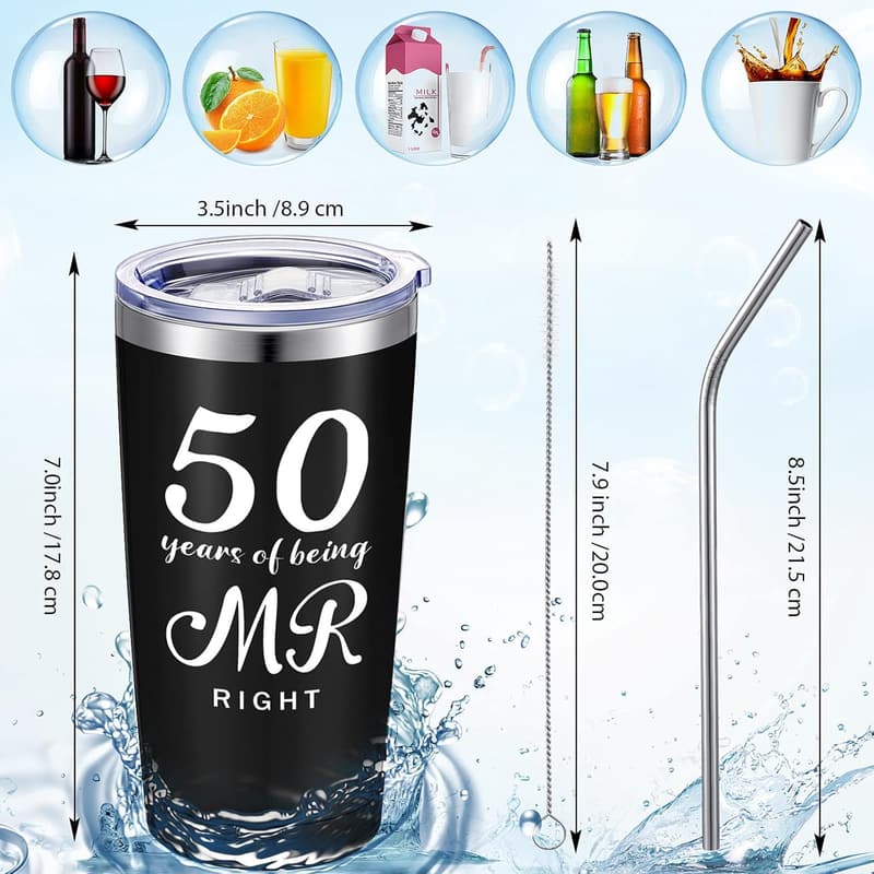 50th Anniversary Travel Tumblers Set for Couples