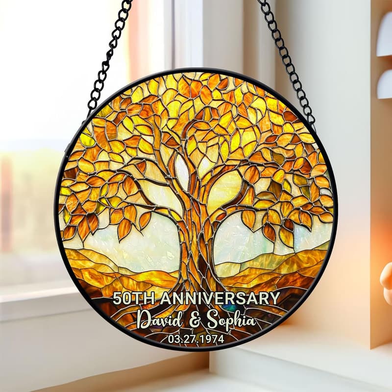 50th Anniversary Personalized Faux Stained Glass Suncatcher