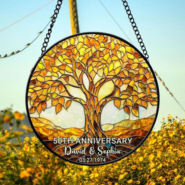 50th Anniversary Personalized Faux Stained Glass Suncatcher