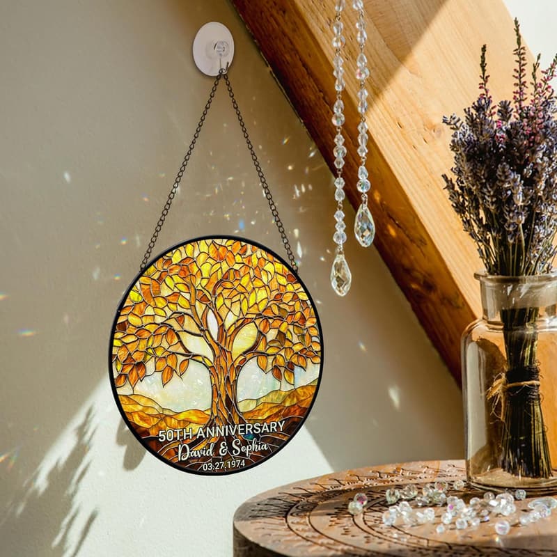 50th Anniversary Personalized Faux Stained Glass Suncatcher