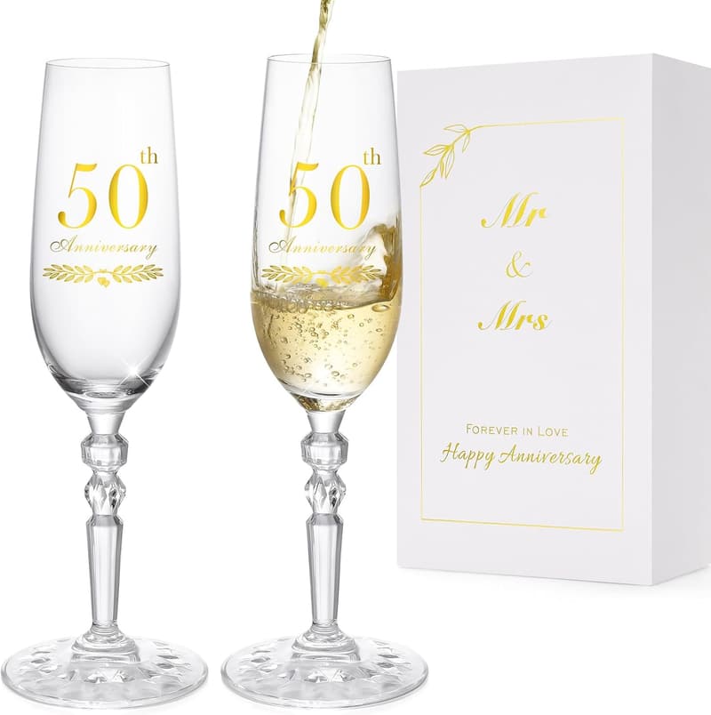 50th Anniversary Crystal Champagne Flutes Set for Couples