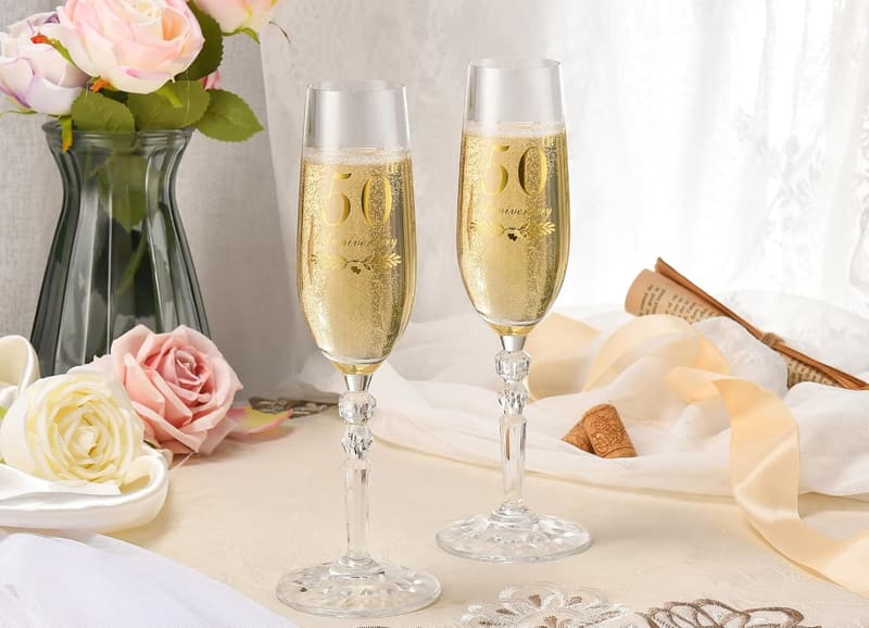 50th Anniversary Crystal Champagne Flutes Set for Couples