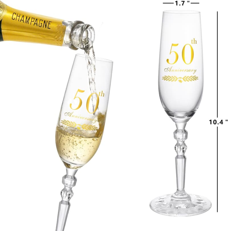 50th Anniversary Crystal Champagne Flutes Set for Couples