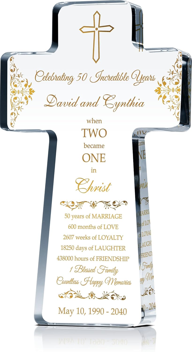 50th Anniversary Customized Crystal Cross Gift for Couples