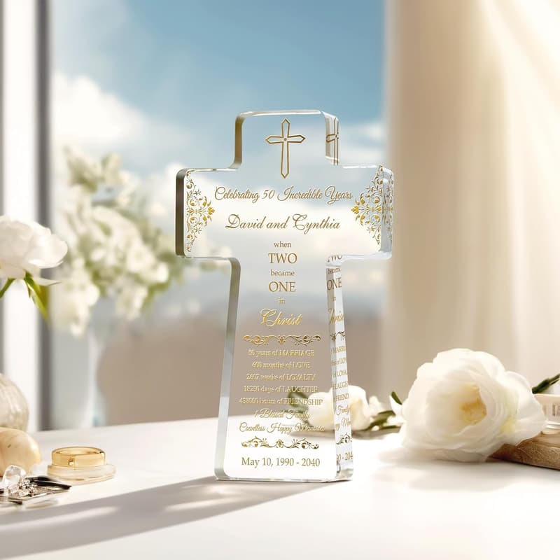 50th Anniversary Customized Crystal Cross Gift for Couples