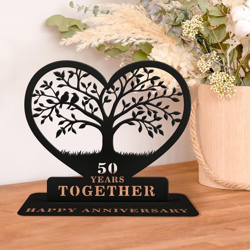 50th Anniversary Engraved Heart Tabletop Decor for Couples