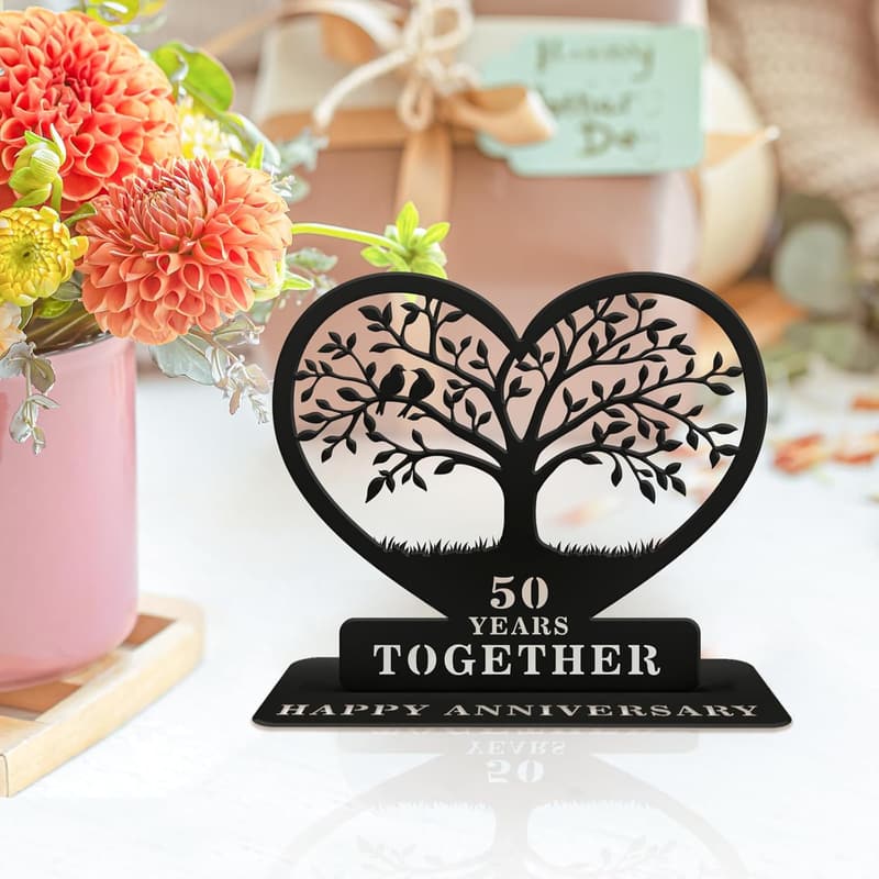 50th Anniversary Engraved Heart Tabletop Decor for Couples